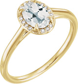 14K Gold Oval Natural White Topaz & Natural Diamond Halo-Style Ring - Yellow Gold