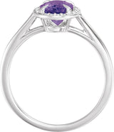 14K Gold Oval Natural Amethyst & Natural Diamond Halo-Style Ring – 10x8mm - White Gold - view 2