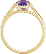 14K Gold Oval Natural Amethyst & Natural Diamond Halo-Style Ring – 10x8mm - Yellow Gold - view 2