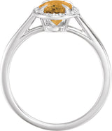 14K Gold Oval Natural Citrine & Natural Diamond Halo-Style Ring – 10x8mm - White Gold - view 2