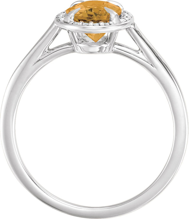 14K Gold Oval Natural Citrine & Natural Diamond Halo-Style Ring – 10x8mm - White Gold - view 2
