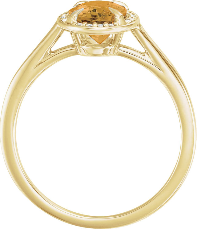 14K Gold Oval Natural Citrine & Natural Diamond Halo-Style Ring – 10x8mm - Yellow Gold - view 2