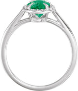 14K Gold Oval Lab-Grown Emerald & Natural Diamond Halo-Style Ring – 10x8mm - White Gold - view 2