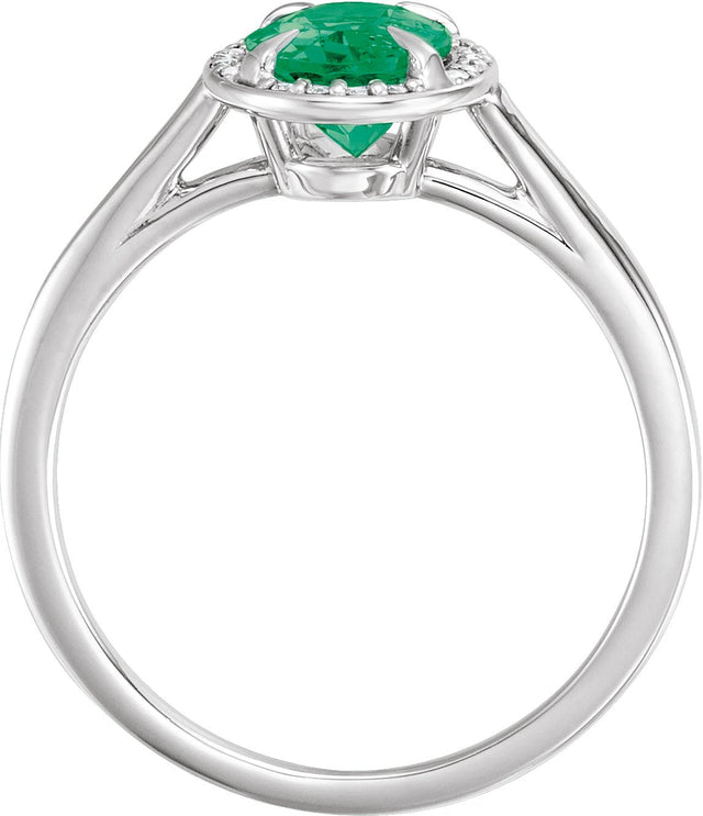 14K Gold Oval Lab-Grown Emerald & Natural Diamond Halo-Style Ring – 10x8mm - White Gold - view 2