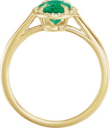 14K Gold Oval Lab-Grown Emerald & Natural Diamond Halo-Style Ring – 10x8mm - Yellow Gold - view 2