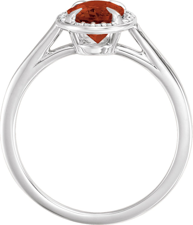 14K Gold Oval Natural Mozambique Garnet & Natural Diamond Halo-Style Ring – 7-10mm Stones - White Gold - view 2