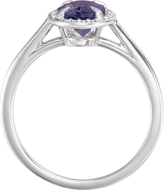 14K Gold Oval Lab-Grown Alexandrite & Natural Diamond Halo-Style Ring - White Gold - view 2
