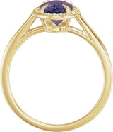 14K Gold Oval Lab-Grown Alexandrite & Natural Diamond Halo-Style Ring - Yellow Gold - view 2