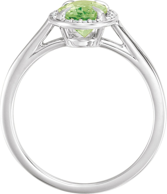 14K Gold Oval Natural Peridot & Natural Diamond Halo-Style Ring – 7x5mm - White Gold - view 2