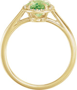 14K Gold Oval Natural Peridot & Natural Diamond Halo-Style Ring – 7x5mm - Yellow Gold - view 2