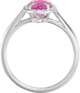 14K Gold Oval Natural Pink Tourmaline & Natural Diamond Halo-Style Ring – 10x8mm - White Gold - view 2