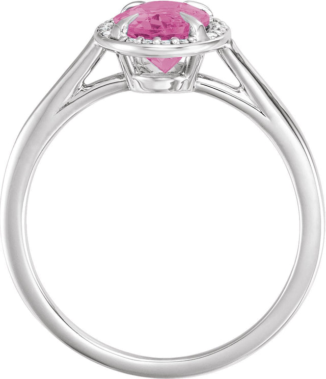 14K Gold Oval Natural Pink Tourmaline & Natural Diamond Halo-Style Ring – 10x8mm - White Gold - view 2