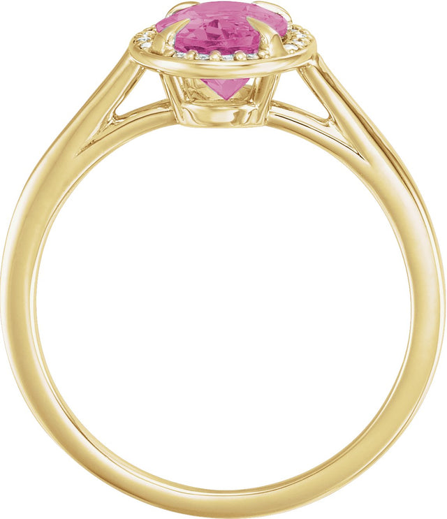 14K Gold Oval Natural Pink Tourmaline & Natural Diamond Halo-Style Ring – 10x8mm - Yellow Gold - view 2