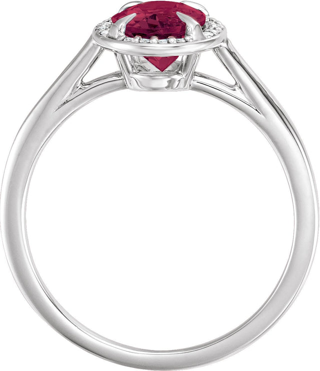 14K Gold Oval Natural Rhodolite Garnet & Natural Diamond Halo-Style Ring - White Gold - view 2