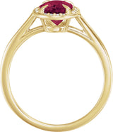 14K Gold Oval Natural Rhodolite Garnet & Natural Diamond Halo-Style Ring - Yellow Gold - view 2
