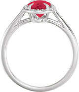 14K Gold Oval Lab-Grown Ruby & Natural Diamond Halo-Style Ring – 10x8mm - White Gold - view 2