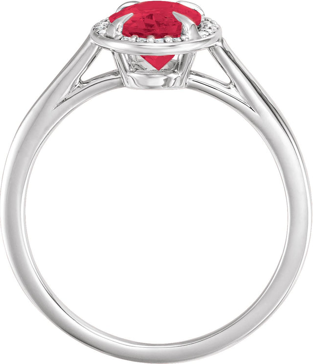14K Gold Oval Lab-Grown Ruby & Natural Diamond Halo-Style Ring – 10x8mm - White Gold - view 2