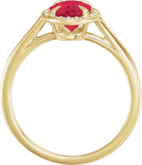 14K Gold Oval Lab-Grown Ruby & Natural Diamond Halo-Style Ring – 10x8mm - Yellow Gold - view 2