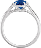 14K Gold Oval Lab-Grown Blue Sapphire & Natural Diamond Halo-Style Ring – 10x8mm - White Gold - view 2