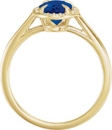 14K Gold Oval Lab-Grown Blue Sapphire & Natural Diamond Halo-Style Ring – 10x8mm - Yellow Gold - view 2