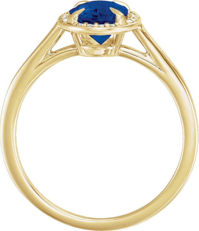 14K Gold Oval Lab-Grown Blue Sapphire & Natural Diamond Halo-Style Ring – 10x8mm - Yellow Gold - view 2