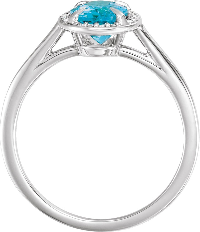 14K Gold Oval Natural Swiss Blue Topaz & Natural Diamond Halo-Style Ring – 10x8mm - White Gold - view 2