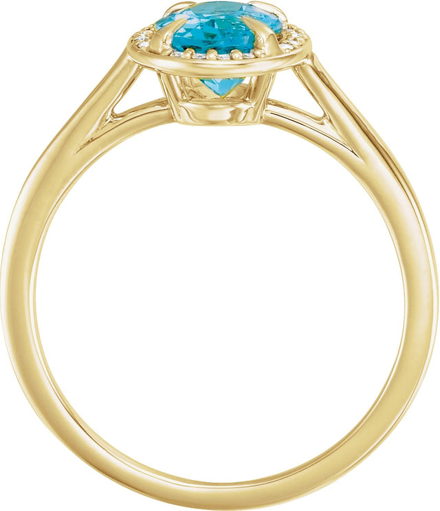 14K Gold Oval Natural Swiss Blue Topaz & Natural Diamond Halo-Style Ring – 10x8mm - Yellow Gold - view 2