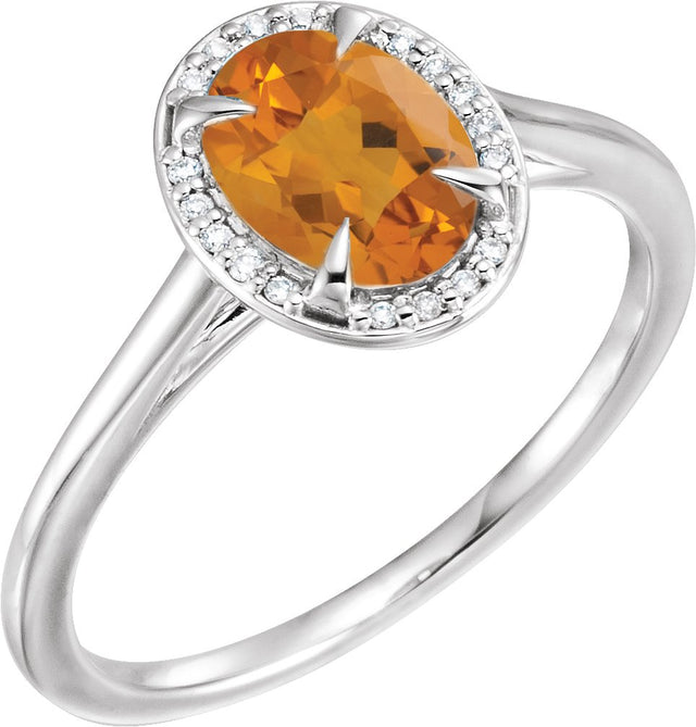 14K Gold Oval Natural Citrine & Natural Diamond Halo-Style Ring – 10x8mm - White Gold