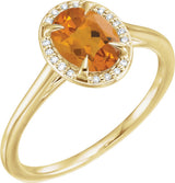 14K Gold Oval Natural Citrine & Natural Diamond Halo-Style Ring – 10x8mm - Yellow Gold