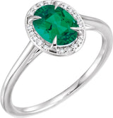 14K Gold Oval Lab-Grown Emerald & Natural Diamond Halo-Style Ring – 10x8mm - White Gold