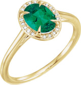 14K Gold Oval Lab-Grown Emerald & Natural Diamond Halo-Style Ring – 10x8mm - Yellow Gold
