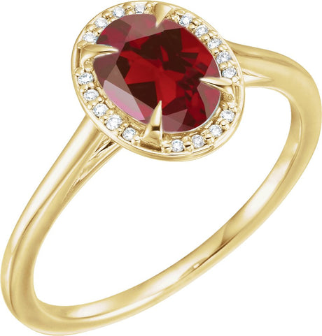 14K Gold Oval Natural Mozambique Garnet & Natural Diamond Halo-Style Ring – 7-10mm Stones - Yellow Gold