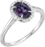 14K Gold Oval Lab-Grown Alexandrite & Natural Diamond Halo-Style Ring - White Gold