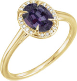 14K Gold Oval Lab-Grown Alexandrite & Natural Diamond Halo-Style Ring - Yellow Gold