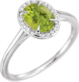14K Gold Oval Natural Peridot & Natural Diamond Halo-Style Ring – 7x5mm - White Gold