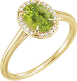 14K Gold Oval Natural Peridot & Natural Diamond Halo-Style Ring – 7x5mm - Yellow Gold