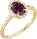 14K Gold Oval Natural Rhodolite Garnet & Natural Diamond Halo-Style Ring - Yellow Gold