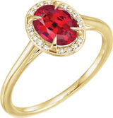 14K Gold Oval Lab-Grown Ruby & Natural Diamond Halo-Style Ring – 10x8mm - Yellow Gold
