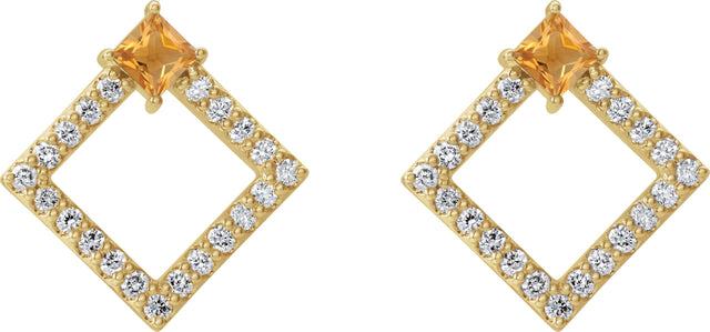 14K Gold Square Natural Citrine Accented Geometric Earrings - Yellow Gold - view 5