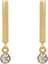 14K Gold Round Natural Diamond Bezel-Set Bar Earrings - Yellow Gold - view 5