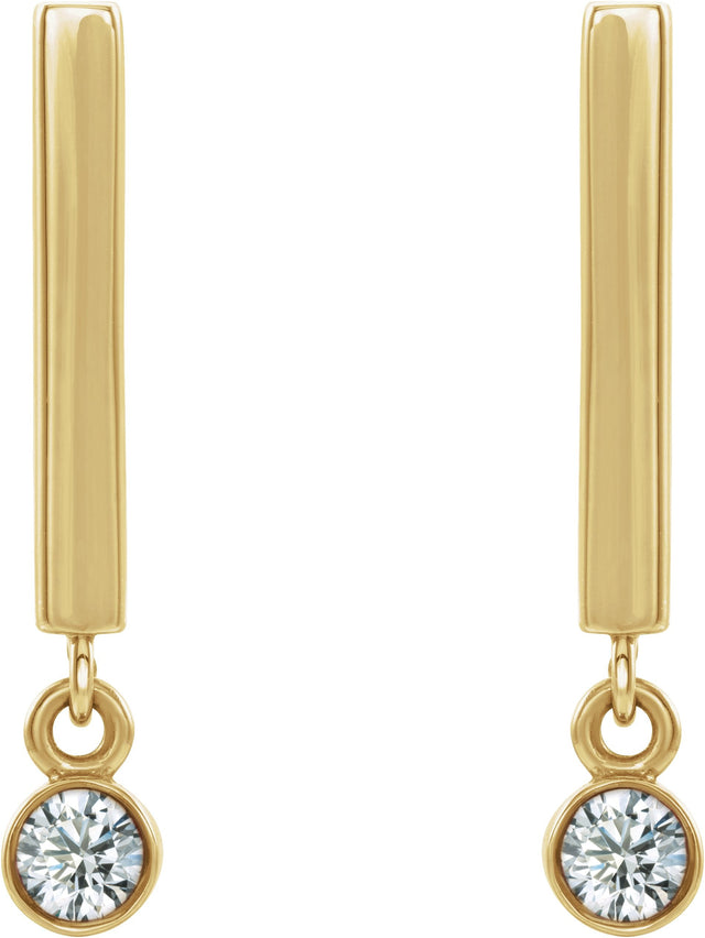 14K Gold Round Natural Diamond Bezel-Set Bar Earrings - Yellow Gold - view 5