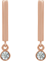 14K Gold Round Natural Diamond Bezel-Set Bar Earrings - Rose Gold - view 6