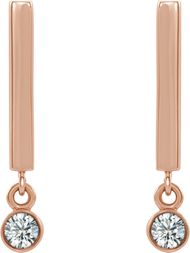 14K Gold Round Natural Diamond Bezel-Set Bar Earrings - Rose Gold - view 6