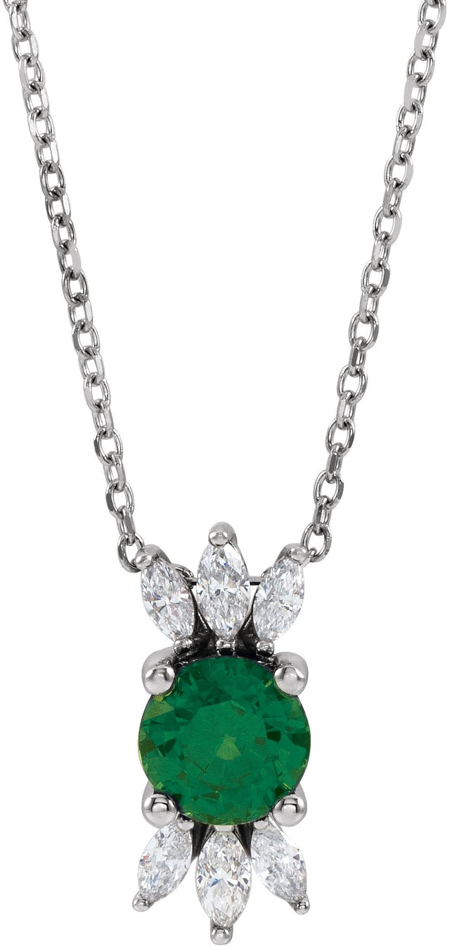 Platinum Round Natural Emerald & Natural Diamond Accented Necklace or Pendant