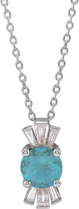 14K Gold Round Natural Aquamarine & Natural Diamond Accented Necklace or Pendant – 1/6 CTW - White Gold