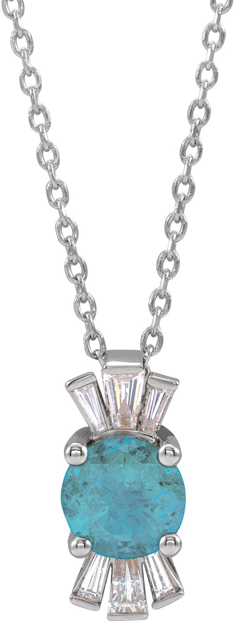 Platinum Round Natural Aquamarine & Natural Diamond Accented Necklace or Pendant – 1/6 CTW