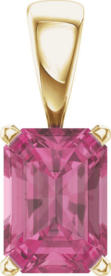 14K Gold Natural Pink Tourmaline Emerald Scroll Setting Pendant - Yellow Gold