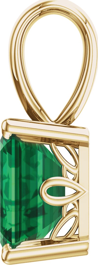 14K Gold Lab-Grown Emerald Emerald Scroll Setting Pendant - view 2