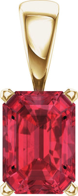 14K Gold Lab-Grown Ruby Emerald Scroll Setting Pendant - Yellow Gold