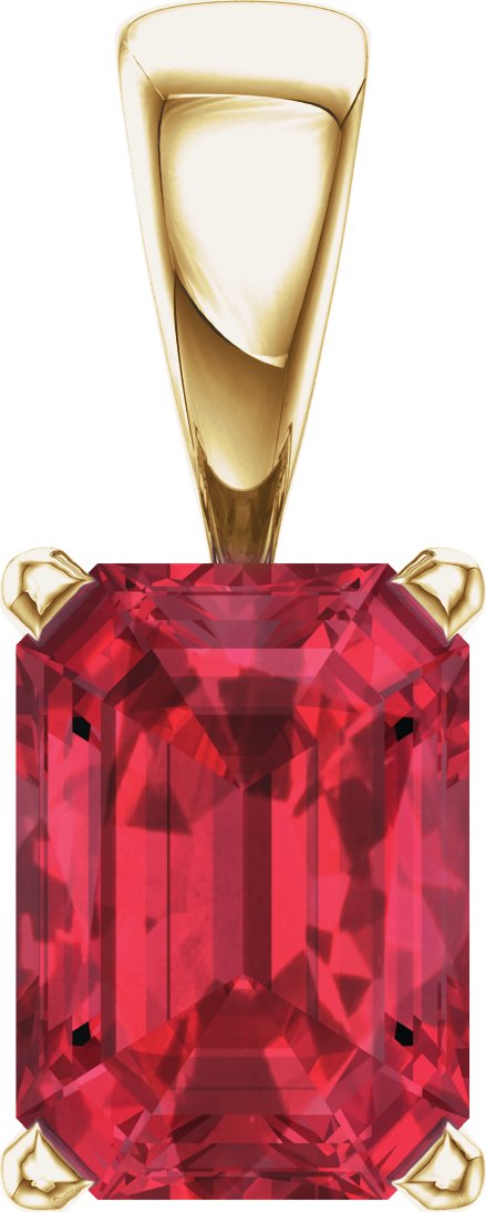 14K Gold Lab-Grown Ruby Emerald Scroll Setting Pendant - Yellow Gold